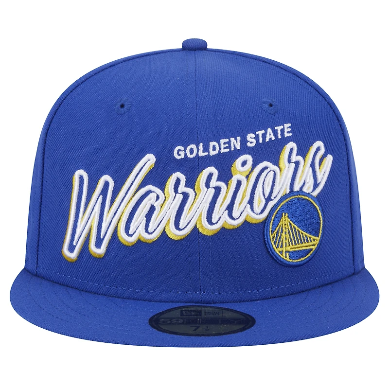 Men's New Era Royal Golden State Warriors Sport Night Script Sided 59FIFTY Fitted Hat