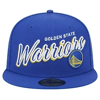 Men's New Era Royal Golden State Warriors Sport Night Script Sided 59FIFTY Fitted Hat
