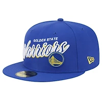 Men's New Era Royal Golden State Warriors Sport Night Script Sided 59FIFTY Fitted Hat