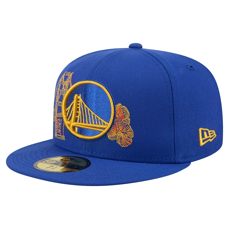 Casquette ajustée New Era Royal Golden State Warriors Stitch 59FIFTY pour homme