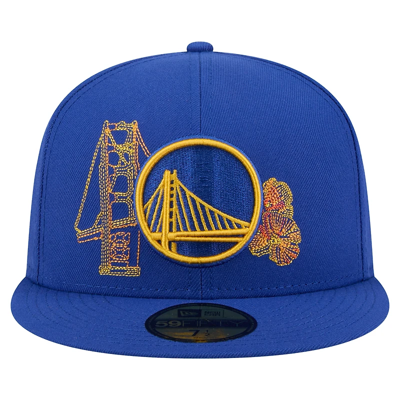 Casquette ajustée New Era Royal Golden State Warriors Stitch 59FIFTY pour homme