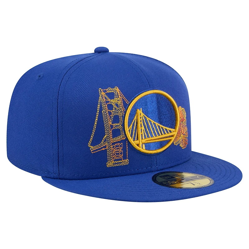 Men's New Era Royal Golden State Warriors Stitch 59FIFTY Fitted Hat