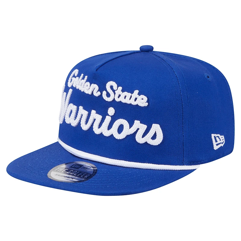 Men's New Era Royal Golden State Warriors Team Text Golfer Snapback Hat