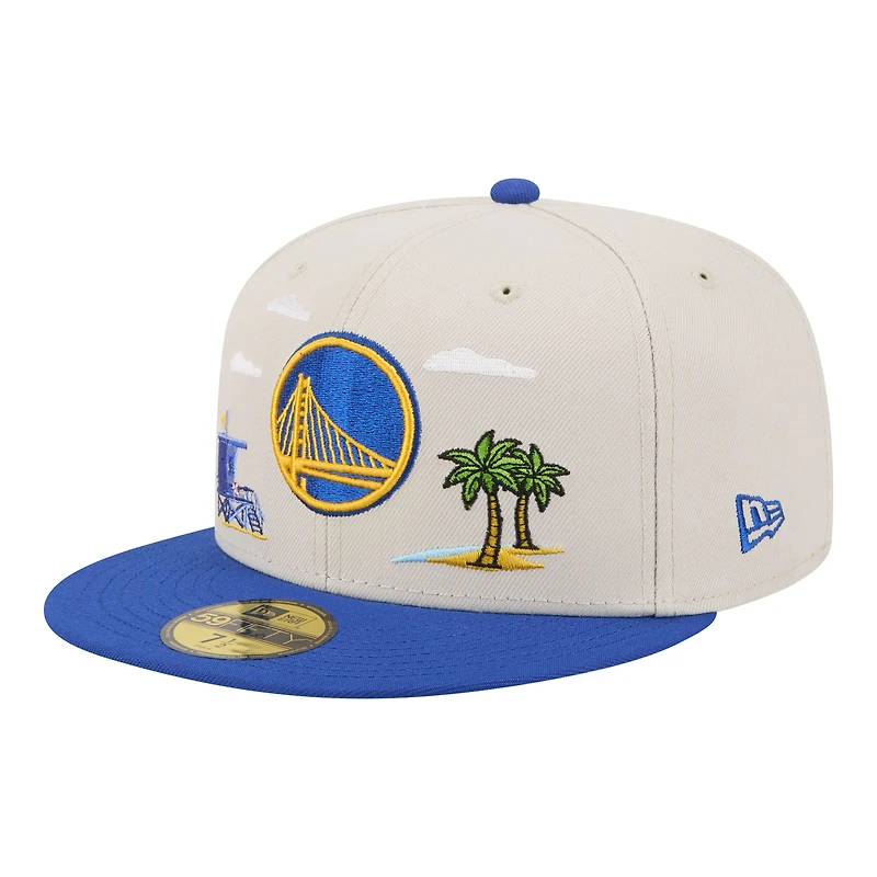 Men's New Era  Tan/Royal Golden State Warriors Localized City Icon 59FIFTY Fitted Hat
