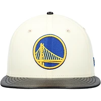 Men's New Era White/Black Golden State Warriors Faux Leather Visor Two-Tone 59FIFTY Fitted Hat