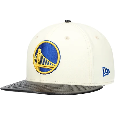 Casquette ajustée 59FIFTY bicolore à visière en faux cuir New Era pour hommes, blanc/noir, Golden State Warriors