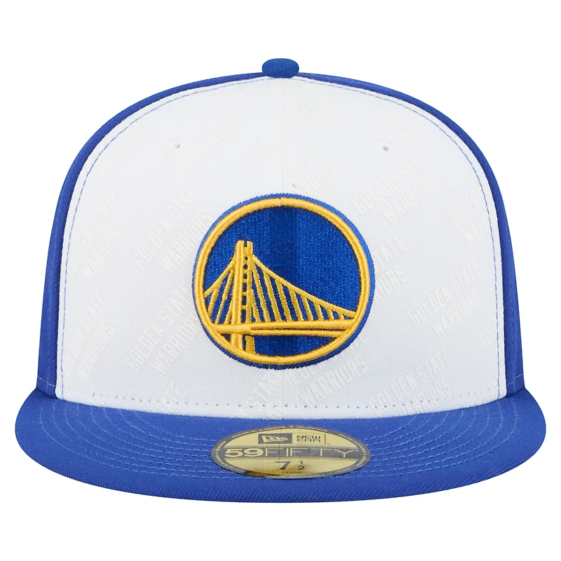 Men's New Era  White/Royal Golden State Warriors Repeat 59Fifty Fitted Hat