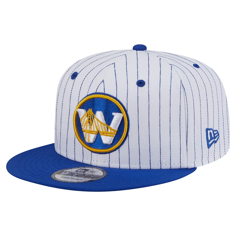 Casquette snapback New Era blanche Deceptor 9FIFTY à rayures fines pour homme, Golden State Warriors