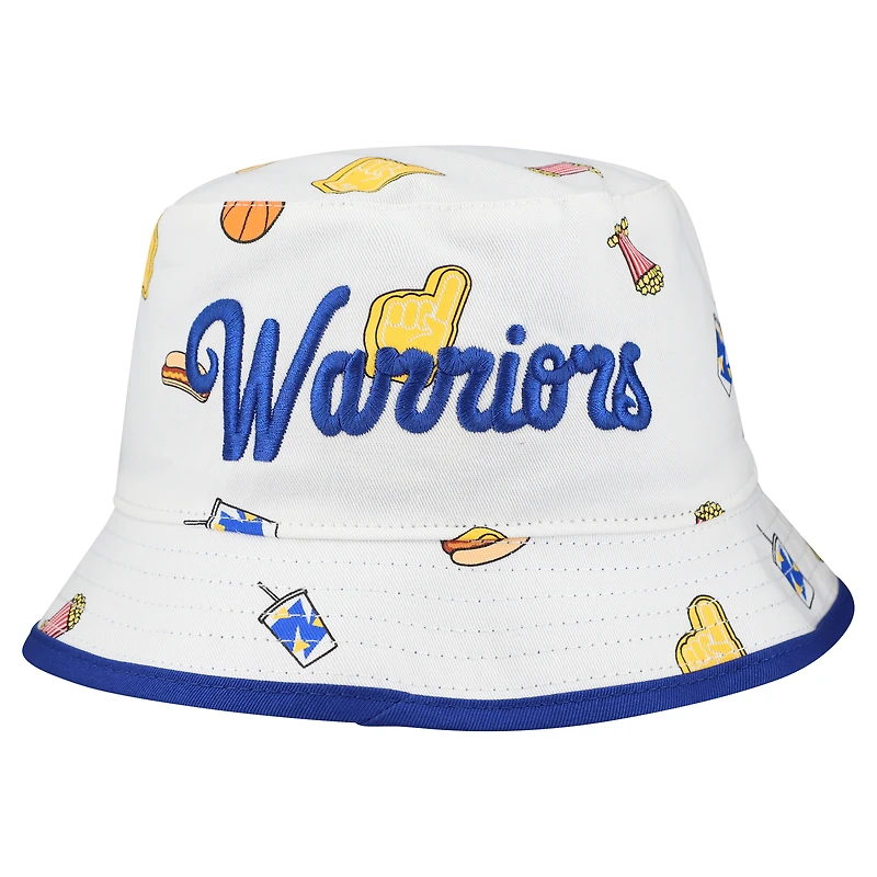 Men's New Era White Golden State Warriors Team Cheer Reversible Bucket Hat