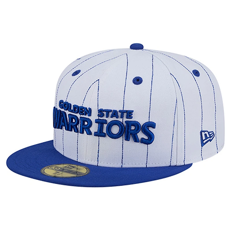 Casquette ajustée 59FIFTY blanche à rayures fines avec logo des Golden State Warriors de New Era pour homme