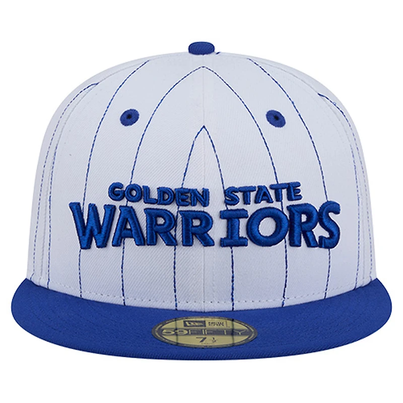 Casquette ajustée 59FIFTY blanche à rayures fines avec logo des Golden State Warriors de New Era pour homme