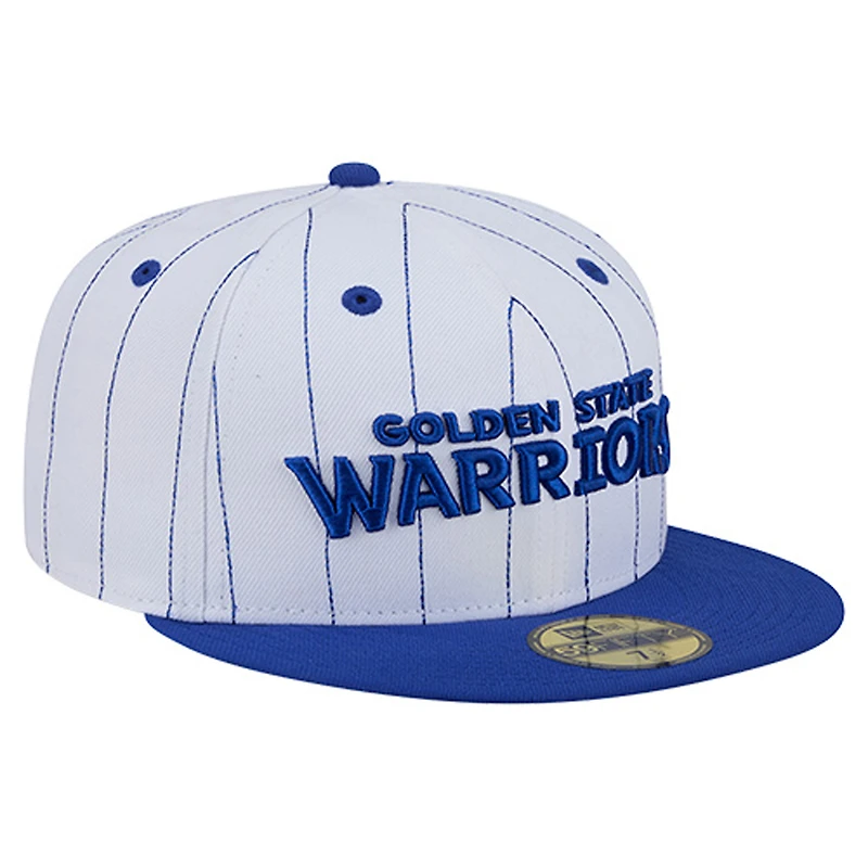 Casquette ajustée 59FIFTY blanche à rayures fines avec logo des Golden State Warriors de New Era pour homme