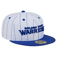 Casquette ajustée 59FIFTY blanche à rayures fines avec logo des Golden State Warriors de New Era pour homme