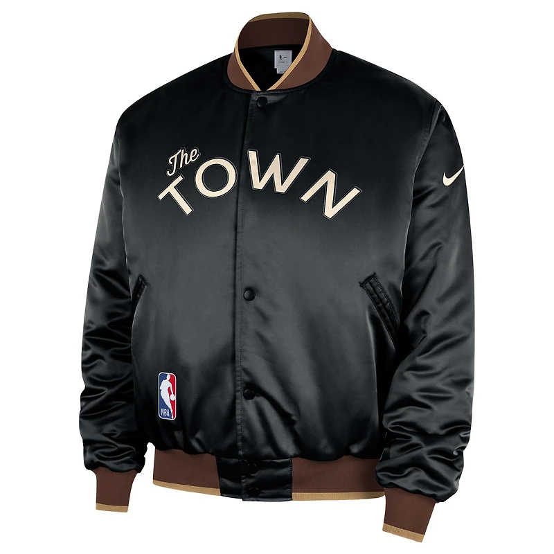 Veste bomber Nike noire Golden State Warriors 2025/26 City Edition Remix Courtside à boutons-pression pour homme