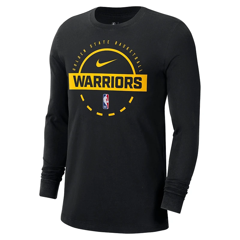 T-shirt d'entraînement à manches longues Nike Golden State Warriors Authentic pour homme, noir