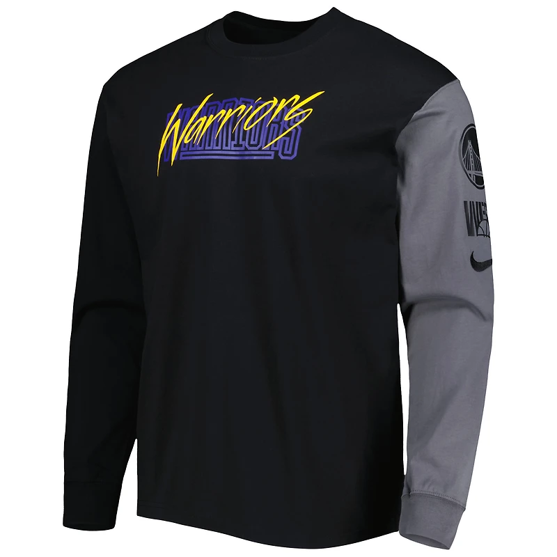 Men's Nike Black Golden State Warriors Courtside Versus Flight MAX90 Long Sleeve T-Shirt