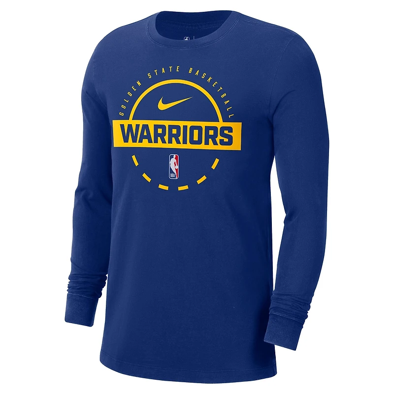 T-shirt d'entraînement à manches longues Nike Royal Golden State Warriors Authentic pour homme
