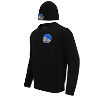 Coffret cadeau pull à col rond et bonnet en tricot revers Pro Standard noir Golden State Warriors pour hommes