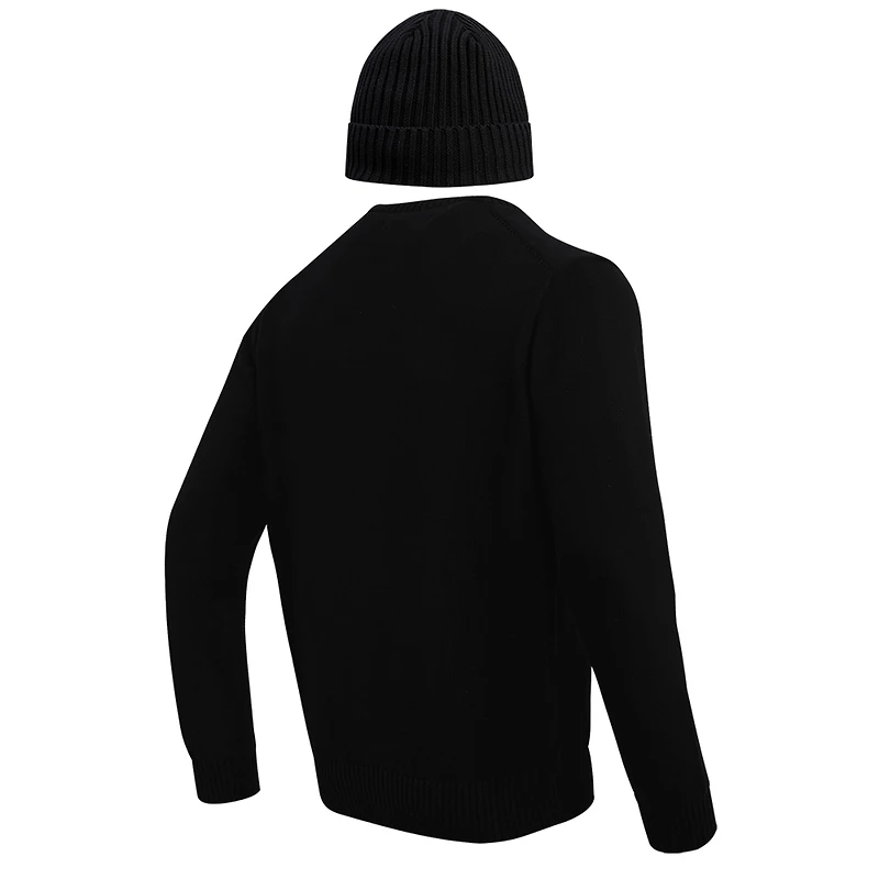 Coffret cadeau pull à col rond et bonnet en tricot revers Pro Standard noir Golden State Warriors pour hommes