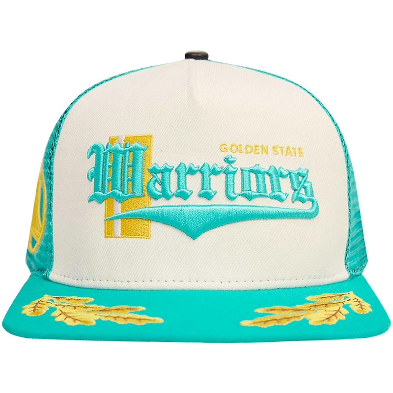Men's Pro Standard Cream/Teal Golden State Warriors Visor Elite Classic Trucker Snapback Hat