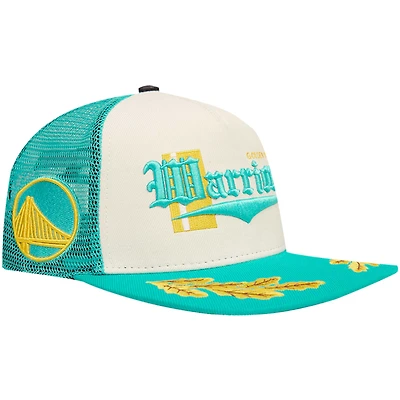 Men's Pro Standard Cream/Teal Golden State Warriors Visor Elite Classic Trucker Snapback Hat