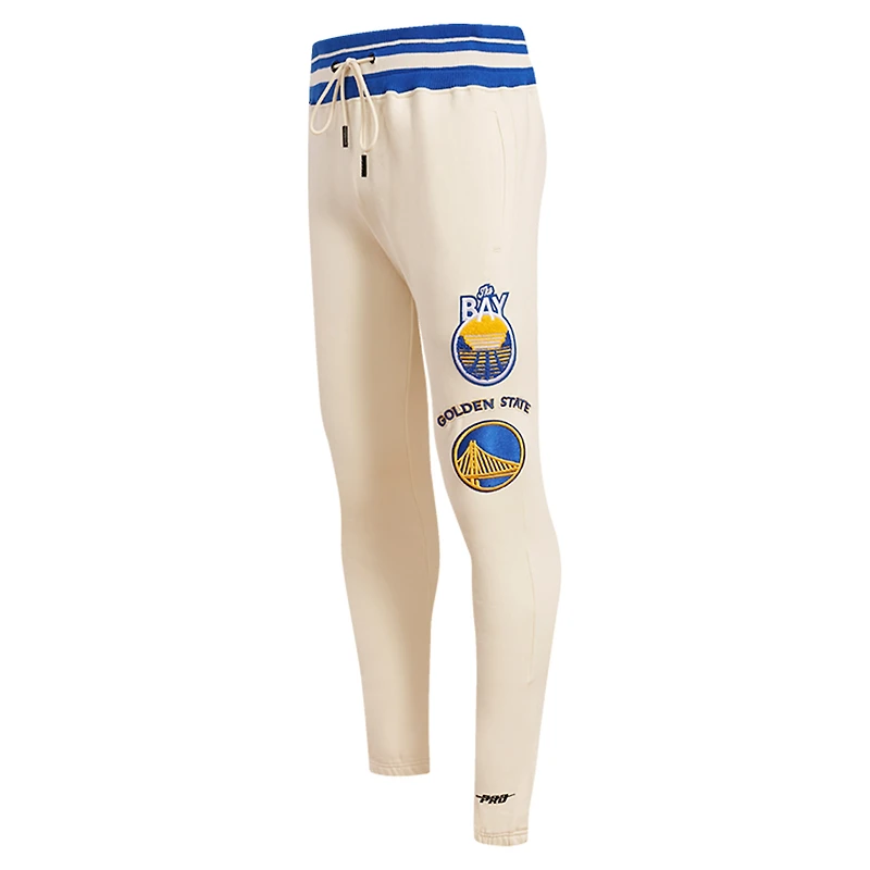 Pantalon de survêtement en polaire rétro classique Golden State Warriors Pro Standard crème pour homme