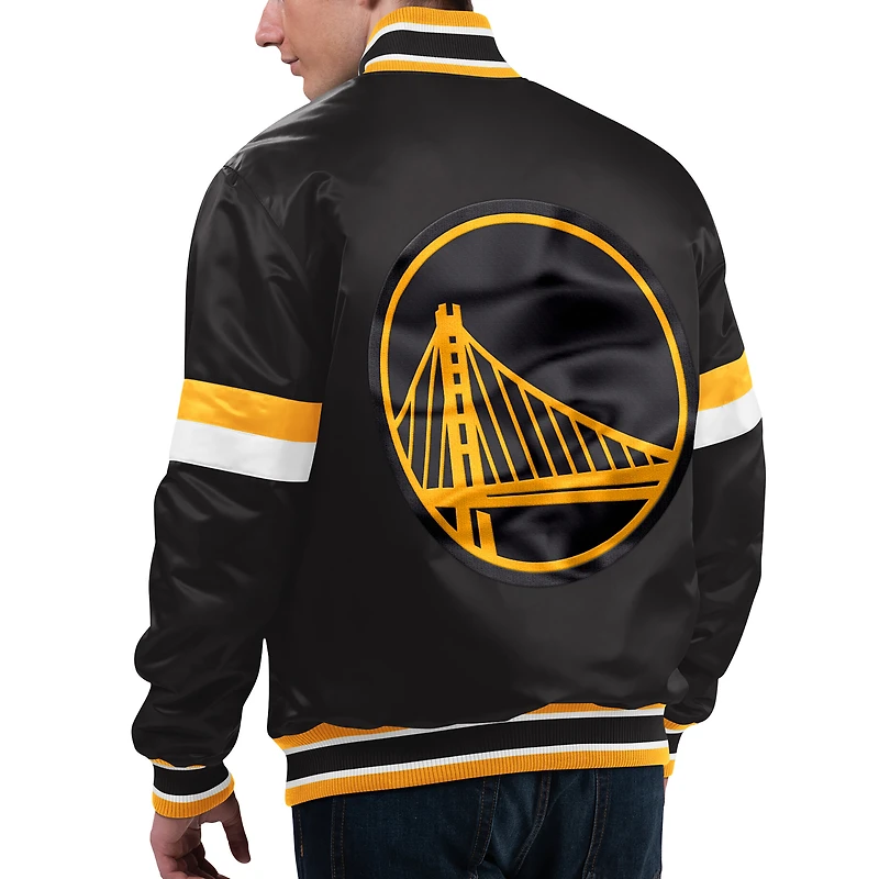 Veste universitaire à bouton-pression en satin pour hommes Starter noir Golden State Warriors Home Game