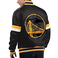 Veste universitaire à bouton-pression en satin pour hommes Starter noir Golden State Warriors Home Game