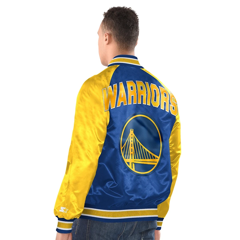 Veste universitaire raglan à boutons-pression Starter Royal/Golden State Warriors pour homme