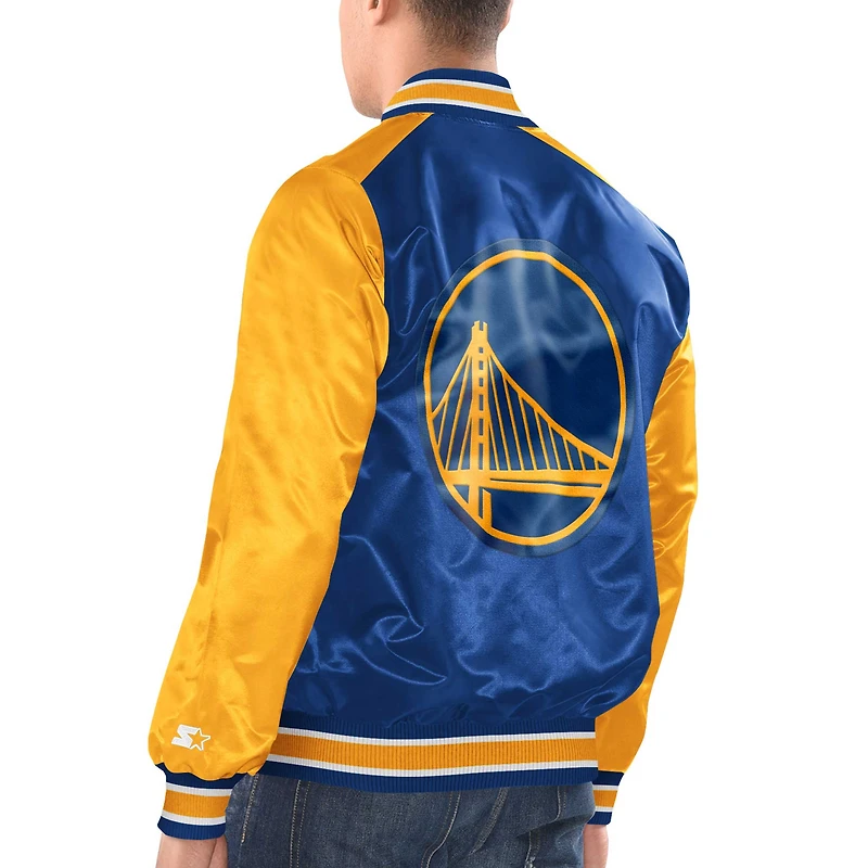 Veste universitaire à bouton-pression en satin Starter Royal/Gold Golden State Warriors Renegade pour hommes