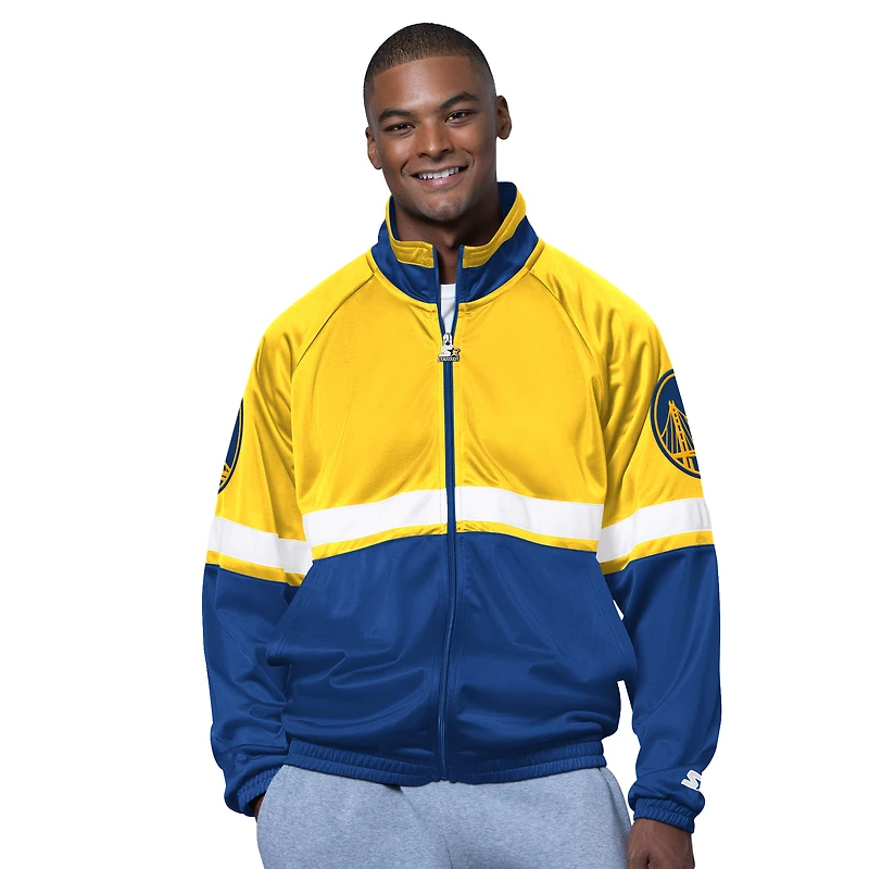 Men's Starter Royal/White Golden State Warriors The Veteran Tricot Track Raglan Full-Zip Jacket