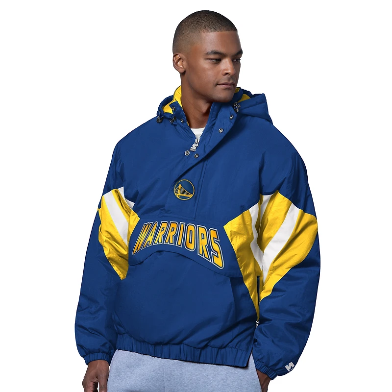 Men's Starter  Royal Golden State Warriors The Line Up Oxford Crinkle Half-Zip Hooded Jacket