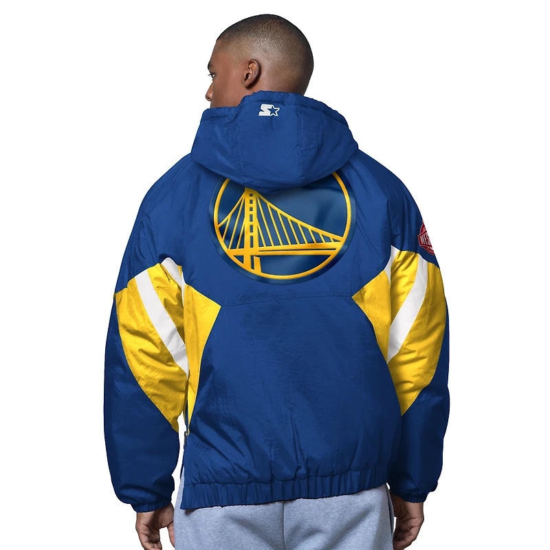 Men's Starter  Royal Golden State Warriors The Line Up Oxford Crinkle Half-Zip Hooded Jacket