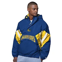 Men's Starter  Royal Golden State Warriors The Line Up Oxford Crinkle Half-Zip Hooded Jacket