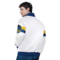 Men's Starter White Golden State Warriors Triple Option Varsity Full-Snap Satin Jacket