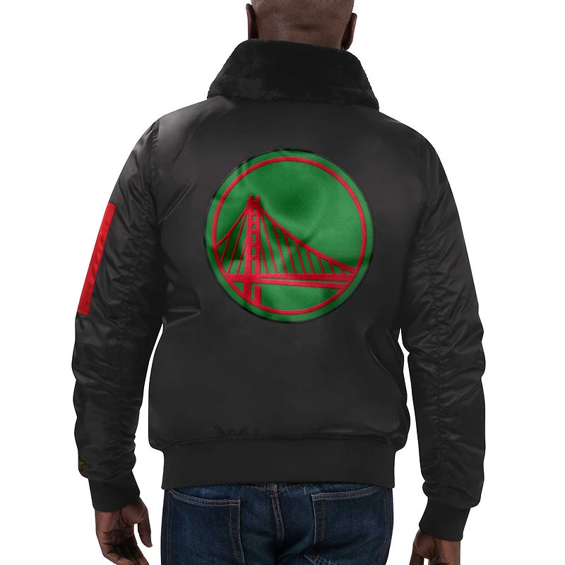Veste Starter x Ty Mopkins noire pour homme Golden State Warriors Black History Month Satin Full-Zip Jacket