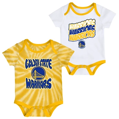 Newborn & Infant White/Yellow Golden State Warriors Monterey Tie-Dye - 2-Pack Bodysuit Set