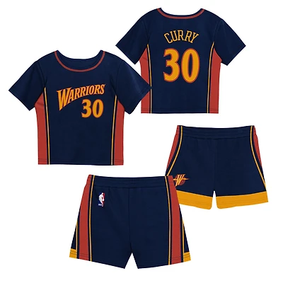 Preschool Mitchell & Ness Stephen Curry Navy Golden State Warriors Play by Place Two-Pack T-Shirt Shorts Set
