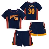 Preschool Mitchell & Ness Stephen Curry Navy Golden State Warriors Play by Place Two-Pack T-Shirt Shorts Set