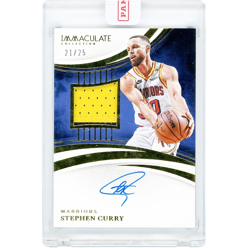 Stephen Curry Golden State Warriors Autographed 2024-25 Panini Immaculate Collection Patch Game-Used Relic #PAU-SCU #21/25 Card