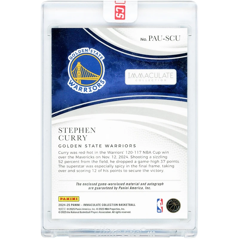 Stephen Curry Golden State Warriors Autographed 2024-25 Panini Immaculate Collection Patch Game-Used Relic #PAU-SCU #21/25 Card