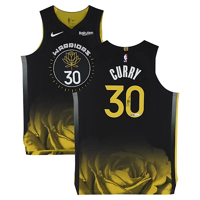 Maillot authentique Nike City Edition noir autographié par Stephen Curry des Golden State Warriors (saison -2023