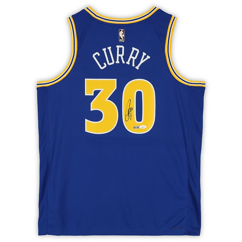 Maillot Swingman Nike Classic Edition bleu royal autographié par Stephen Curry des Golden State Warriors - JSA