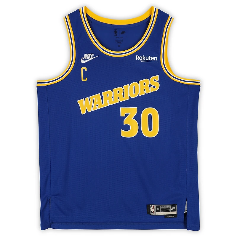 Maillot Swingman Nike Classic Edition bleu royal autographié par Stephen Curry des Golden State Warriors - JSA