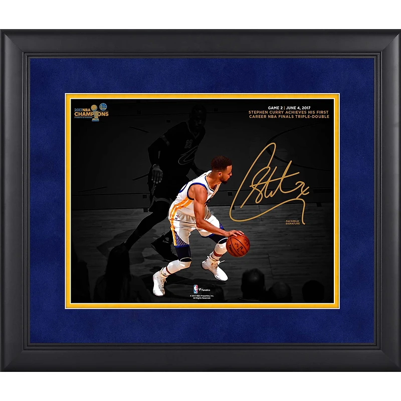 Stephen Curry Golden State Warriors Framed 11" x 14" 2017 NBA Finals Champions Triple-Double Spotlight Photograph - Facsimile Signature