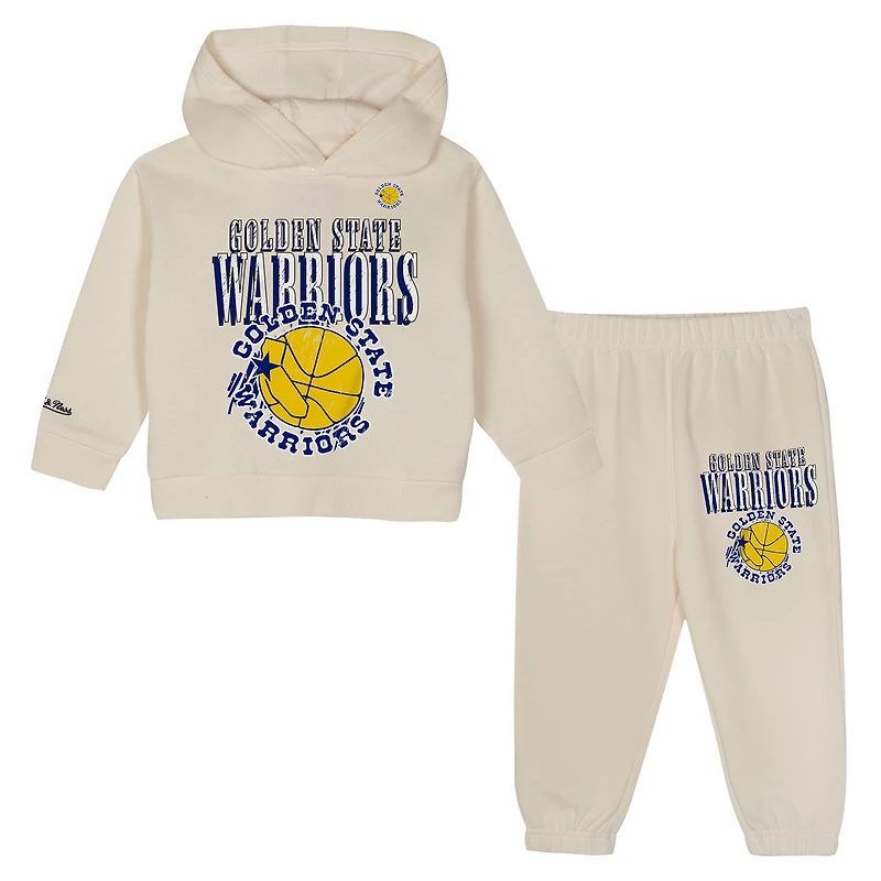 Ensemble sweat à capuche et pantalon surdimensionnés pour tout-petits Mitchell & Ness crème Golden State Warriors Hang Time