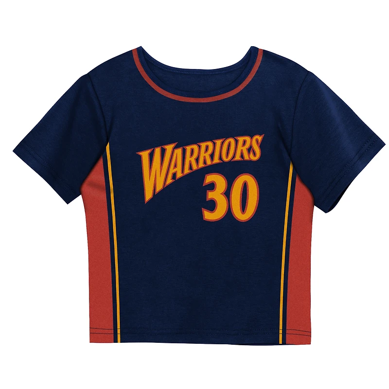 Toddler Mitchell & Ness Stephen Curry Navy Golden State Warriors 2-Piece Play by Place T-Shirt Shorts Set