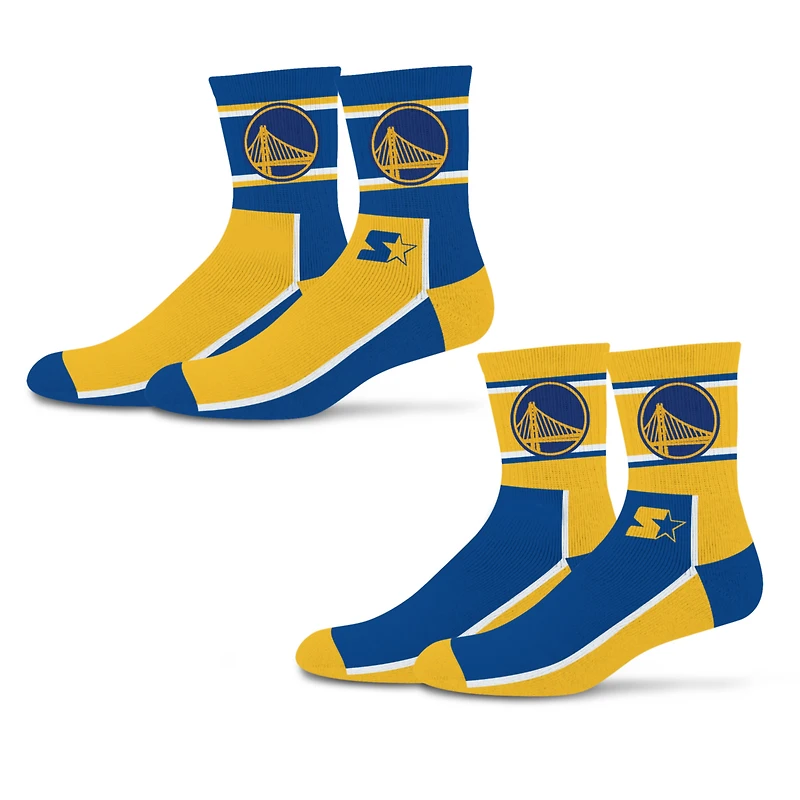 Lot de 2 paires de chaussettes mi-mollet unisexes Starter Royal/Gold Golden State Warriors à double bloc de couleur
