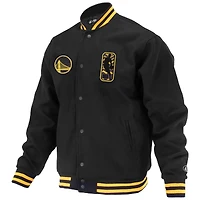 Veste universitaire unisexe FISLL noire des Golden State Warriors Logoman Shadow Collection à boutons-pression