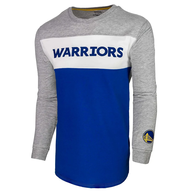 T-shirt à manches longues unisexe gris chiné Golden State Warriors Loge
